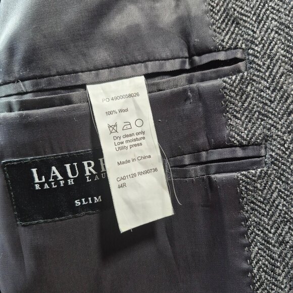Lauren Ralph Lauren Mens Blazer Jacket Size 44 Slim Fit Wool Black Label Career - Picture 11 of 12